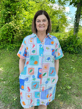 Load image into Gallery viewer, Short Sleeve Vaca Print Button Down Mini Dress
