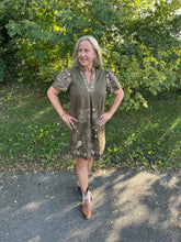 Load image into Gallery viewer, Olive Short Sleeve Embroidered Detail Dress
