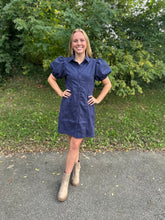 Load image into Gallery viewer, Puff Sleeve Button Up Suede Dress
