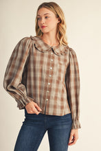 Load image into Gallery viewer, Ruffle Detail Button Down Lovely Plaid Top
