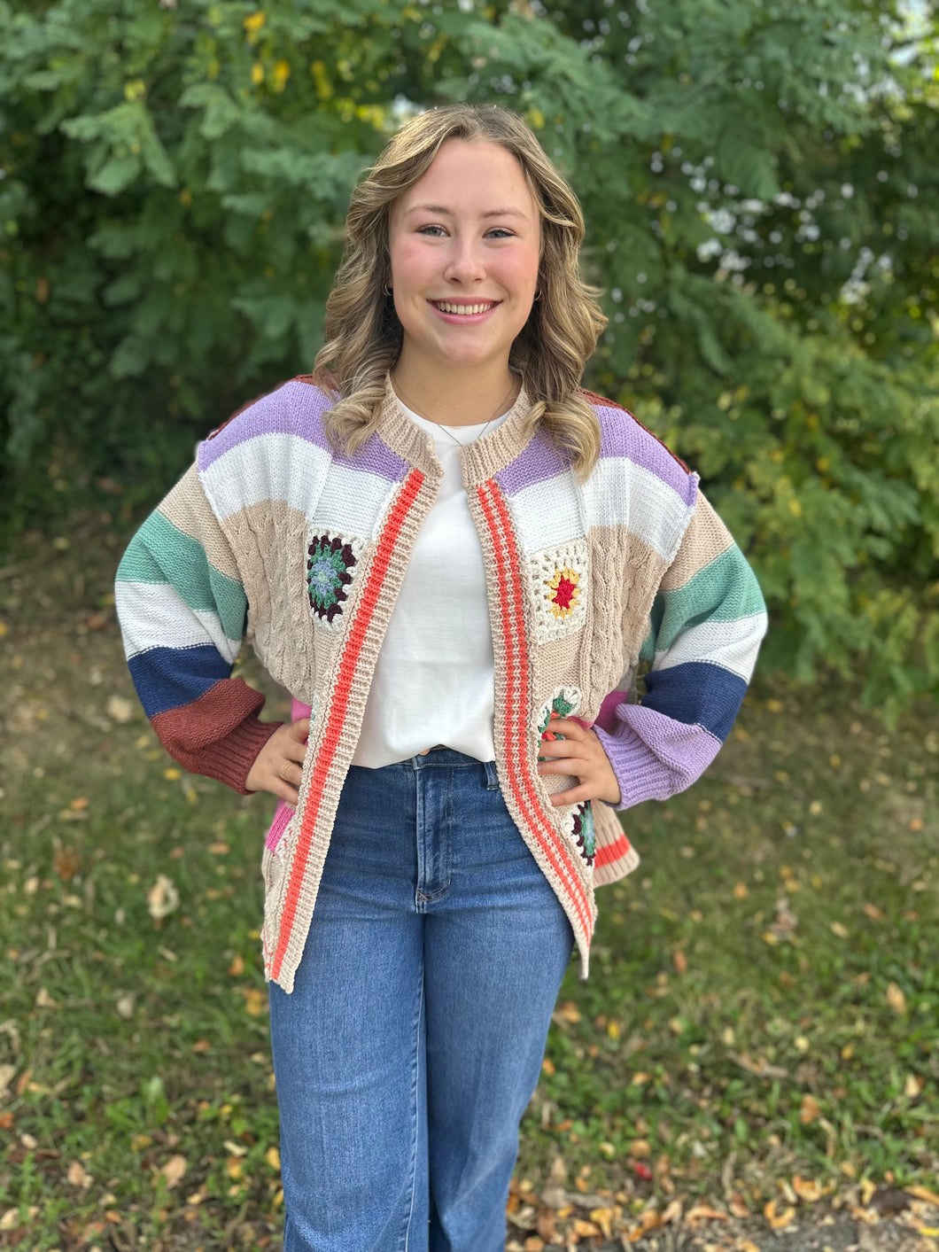 Striped Chenille Open Sweater Cardigan