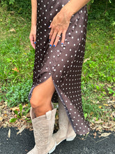 Load image into Gallery viewer, Cowl Neck Polka Dot Slit Dress
