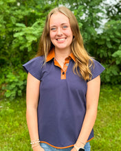 Load image into Gallery viewer, Navy Short Sleeve Collared Top
