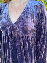 Load image into Gallery viewer, Crushed Velvet V neck Babydoll Bubble Sleeve Dress
