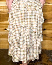 Load image into Gallery viewer, Tan Tiered Smocked Midi Dress
