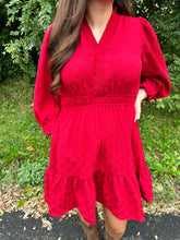 Load image into Gallery viewer, Textured V Neck Smocked Mini Dress
