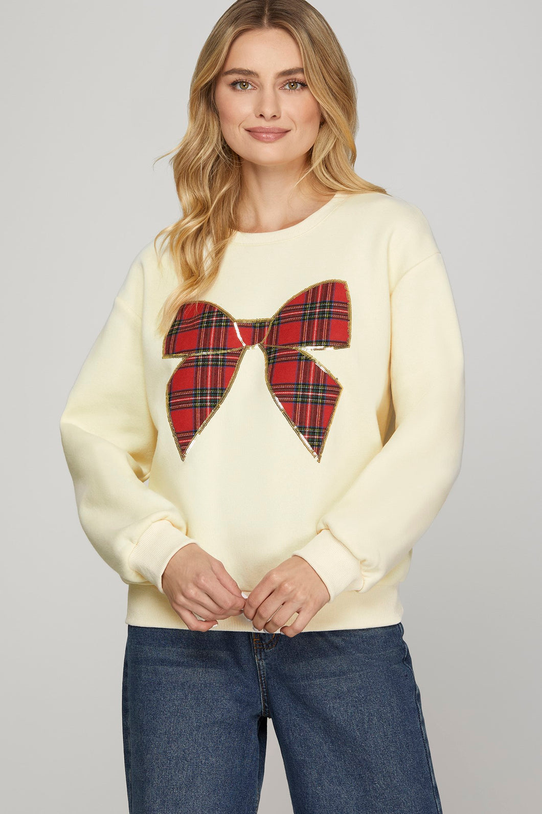 Plaid Bow Long Sleeve Top