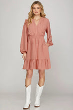 Load image into Gallery viewer, Long Sleeve Elastic Waist Woven Dress
