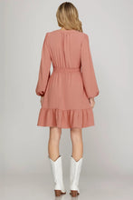 Load image into Gallery viewer, Long Sleeve Elastic Waist Woven Dress
