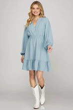 Load image into Gallery viewer, Long Sleeve Elastic Waist Woven Dress
