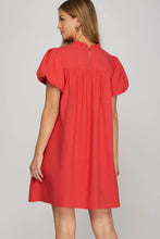 Load image into Gallery viewer, Short Bubble Sleeve Pintuck Mini Dress
