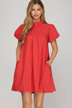 Load image into Gallery viewer, Short Bubble Sleeve Pintuck Mini Dress
