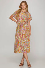 Load image into Gallery viewer, Drop Shoulder Button Down Printed Midi Dress
