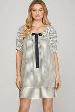 Load image into Gallery viewer, Half Sleeve Woven Striped Mini Dress
