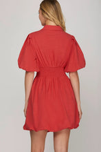 Load image into Gallery viewer, Puff Sleeve Button Down Balloon Mini Dress
