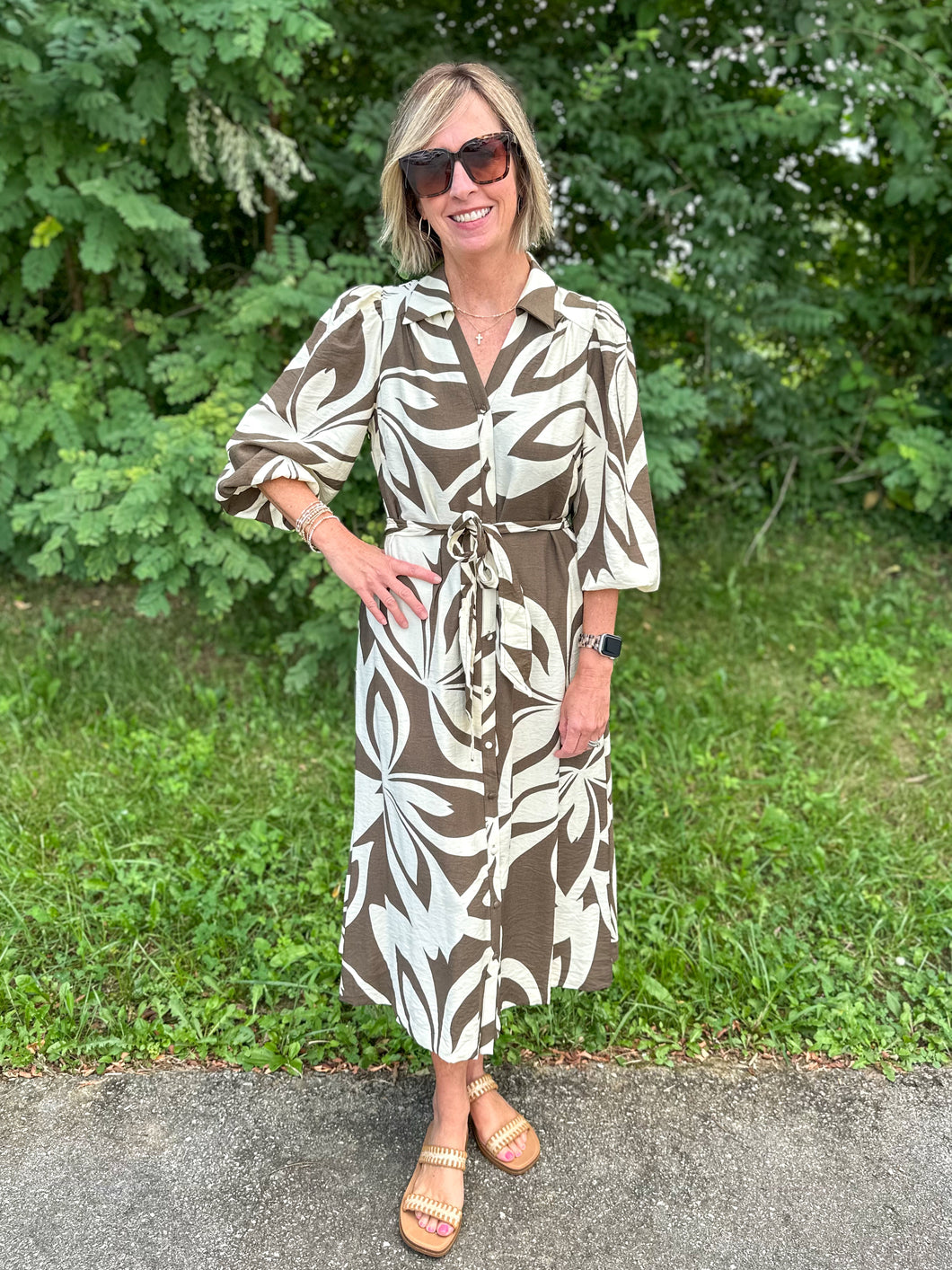 Two Tone Abstract Print Shirt Dress