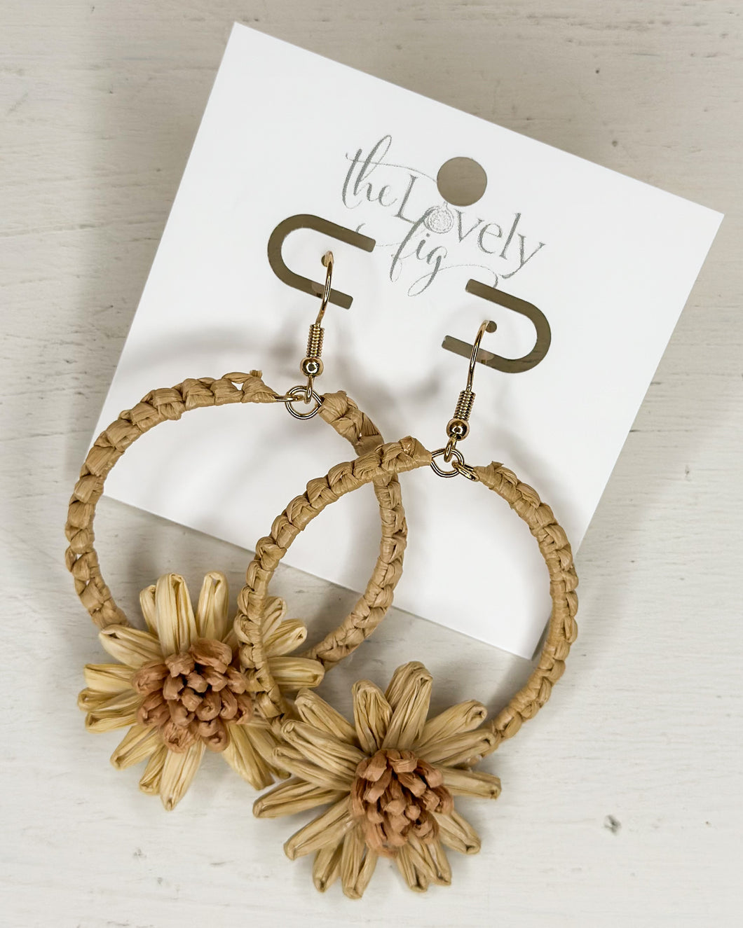 Raffia Flower Circle Earrings