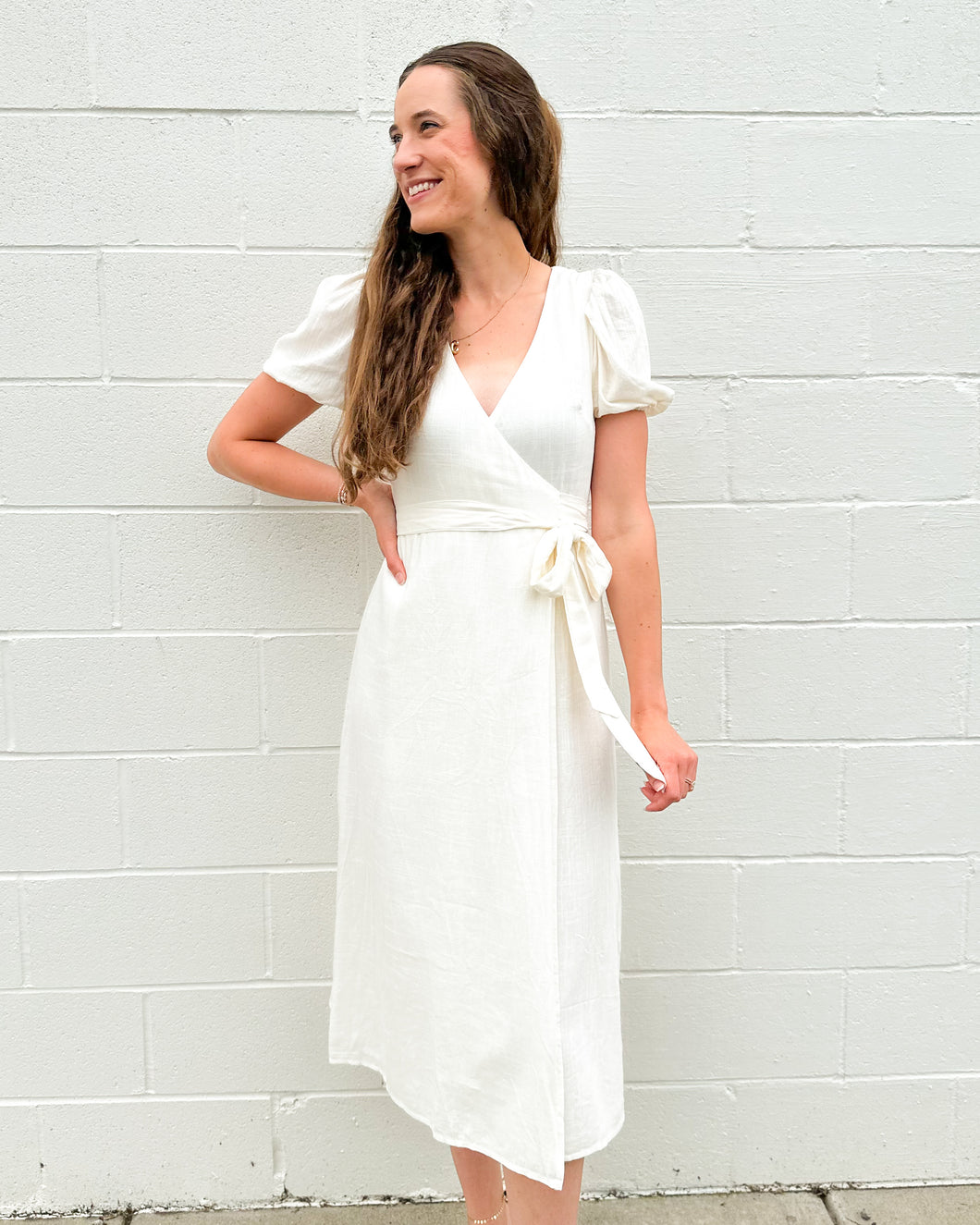 Cream Linen Wrap Maxi Dress