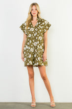 Load image into Gallery viewer, Olive Short Sleeve Floral V Neck Dress
