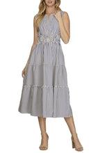 Load image into Gallery viewer, Woven Striped Sleeveless Tiered Midi Dress
