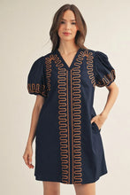 Load image into Gallery viewer, Short Puff Sleeve Embroidered Shift Dress
