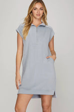 Load image into Gallery viewer, Light Blue Drop Shoulder Half Zip Dress
