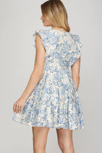 Load image into Gallery viewer, Misty Blue Sleeveless Floral Print Mini Dress
