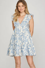 Load image into Gallery viewer, Misty Blue Sleeveless Floral Print Mini Dress
