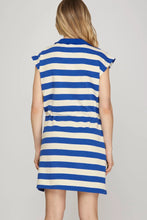 Load image into Gallery viewer, Drop Sleeve Striped Zip Up Collared Mini Dress
