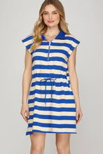 Load image into Gallery viewer, Drop Sleeve Striped Zip Up Collared Mini Dress
