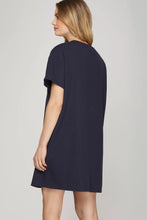 Load image into Gallery viewer, Navy Short Sleeve Bow Detail Dress
