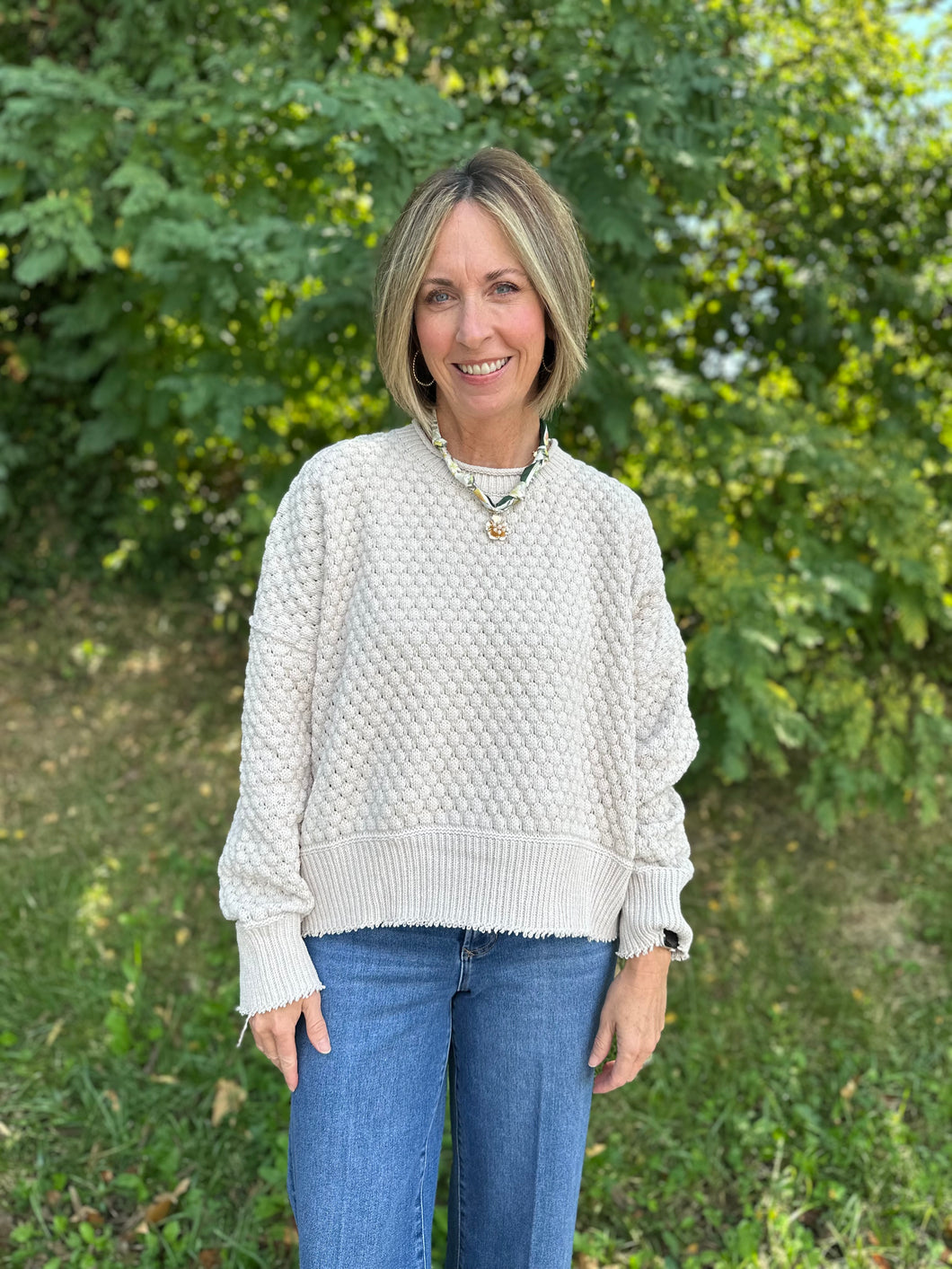 Textured Raw Hem Sweater