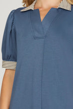 Load image into Gallery viewer, Dusty Blue Short Sleeve Collared Mini Dress
