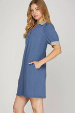 Load image into Gallery viewer, Dusty Blue Short Sleeve Collared Mini Dress
