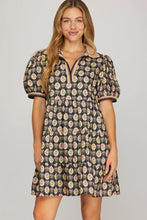 Load image into Gallery viewer, Navy Puff Sleeve Woven Tiered Mini Dress
