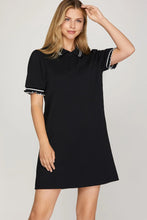 Load image into Gallery viewer, Black Rib Band Collar Neck Quilted Knit Mini Dress
