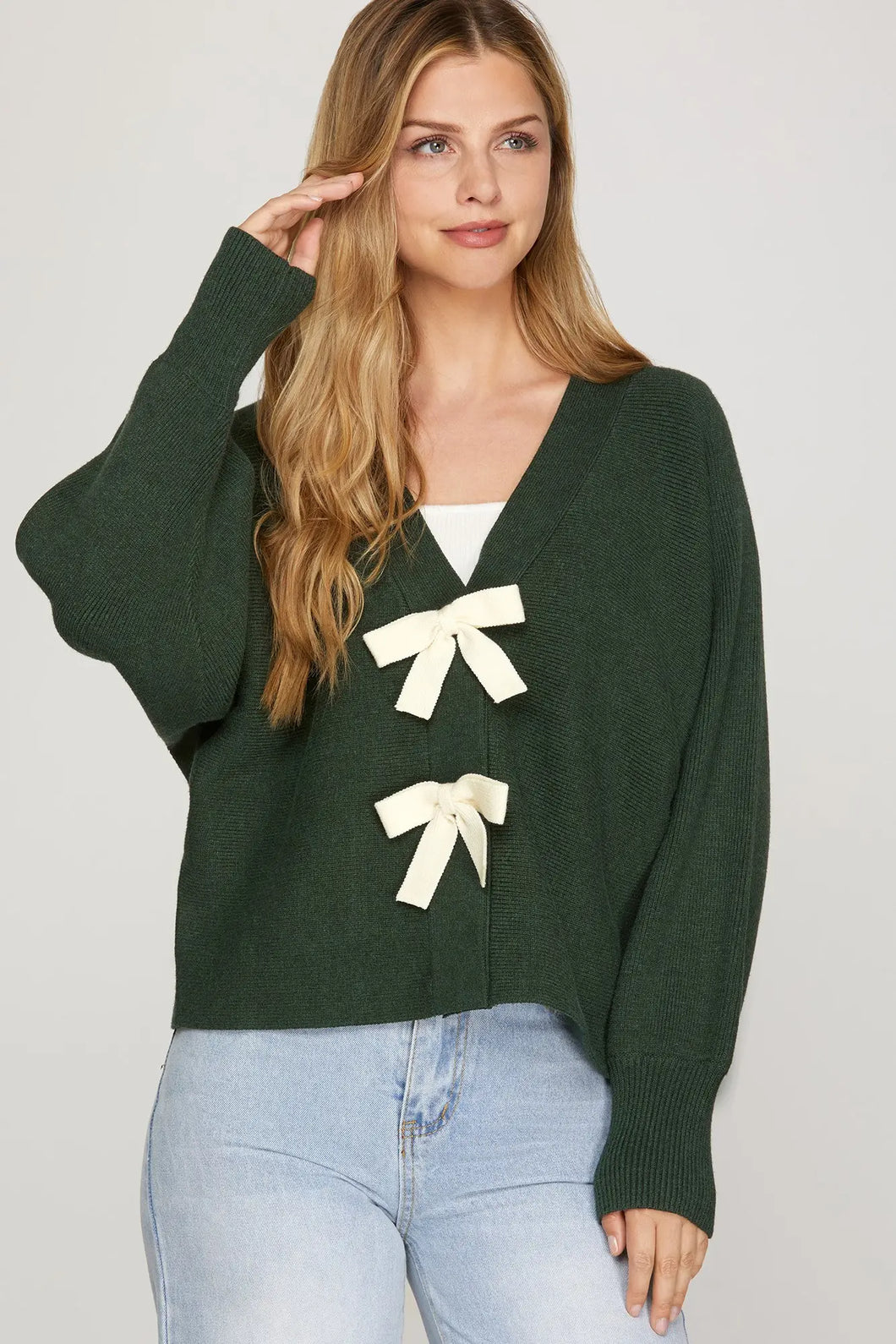 Long Sleeve Front Bow Sweater Cardigan