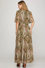 Load image into Gallery viewer, Half Flutter Sleeve Woven Print Tiered Maxi Dress
