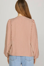 Load image into Gallery viewer, Brick Striped Long Sleeve Pintuck Top
