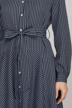 Load image into Gallery viewer, Navy Long Sleeve Button Down Striped Mini Dress
