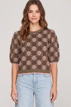 Load image into Gallery viewer, Short Puff Sleeve Floral Pattern Sweater
