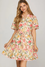 Load image into Gallery viewer, Cream Short Sleeve Woven Print Mini Dress
