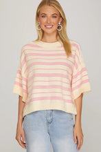 Load image into Gallery viewer, Drop Half Sleeve Round Neck Striped Knit Sweater Top
