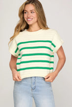 Load image into Gallery viewer, Drop Short Sleeve Striped Knit Sweater
