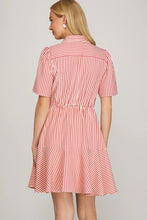Load image into Gallery viewer, Striped Short Sleeve Front Tie Mini Dress
