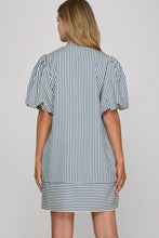 Load image into Gallery viewer, Puff Sleeve Pintuck Striped Woven Dress
