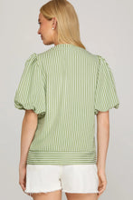 Load image into Gallery viewer, Puff Sleeve Pintuck Detail Stripe Top
