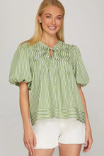 Load image into Gallery viewer, Puff Sleeve Pintuck Detail Stripe Top
