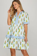 Load image into Gallery viewer, Light Blue Short Sleeve Floral Mini Dress

