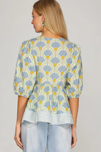 Load image into Gallery viewer, Blue Half Sleeve Woven Print Top
